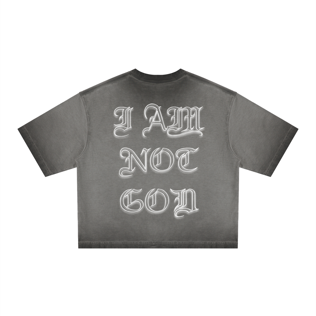 I Am Not God // Three Bar Cross // Unisex Reverse Dyed Boxy T-Shirt