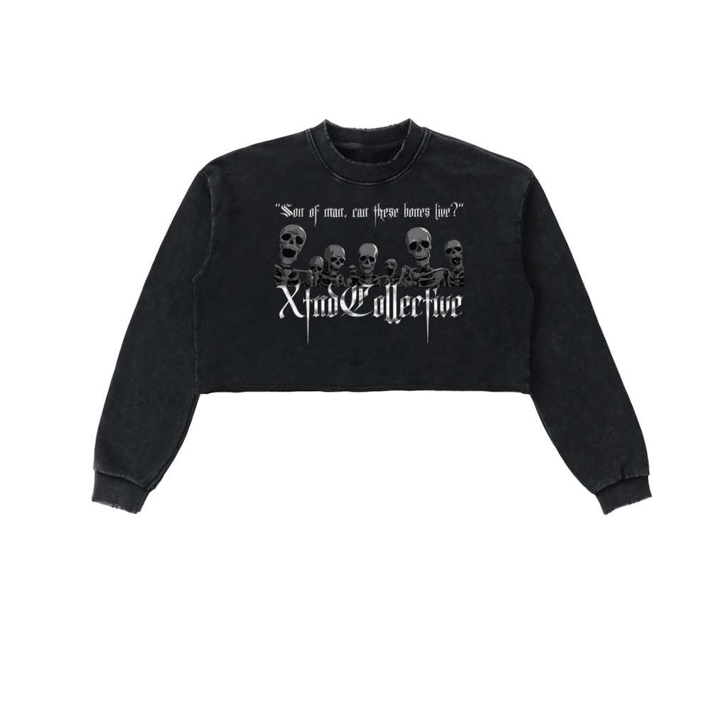 XTND // Ezekiel 37:3 // Snow Washed Raw Edge Cropped Sweatshirt