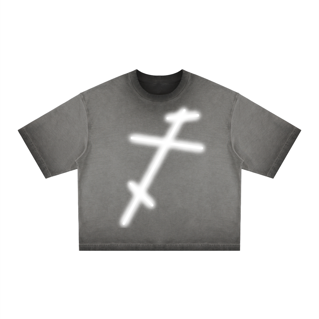 I Am Not God // Three Bar Cross // Unisex Reverse Dyed Boxy T-Shirt