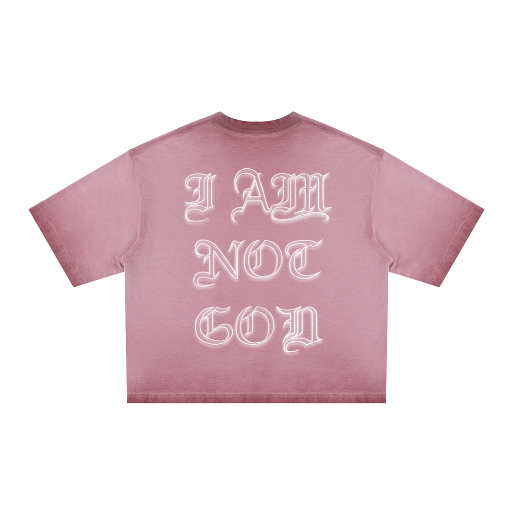 I Am Not God // Three Bar Cross // Unisex Reverse Dyed Boxy T-Shirt