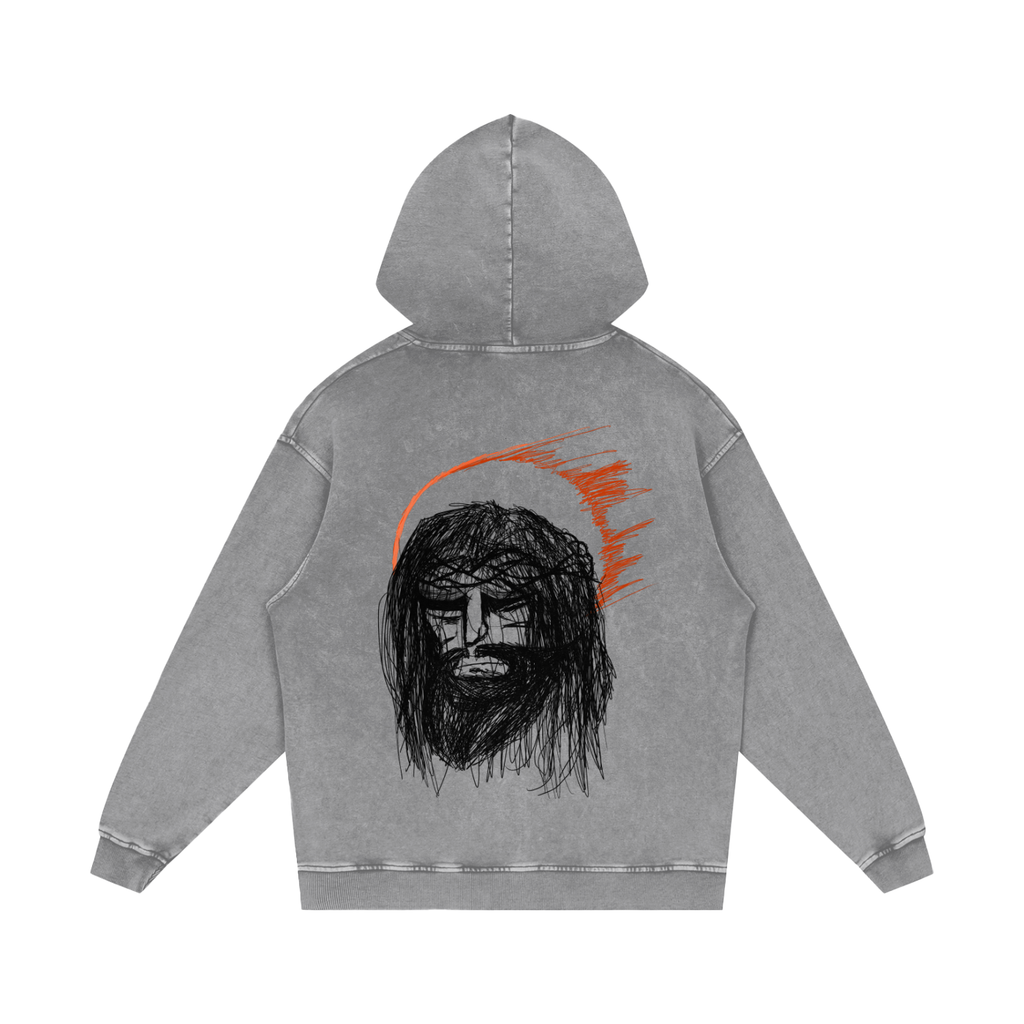 XTND // Crown of Thorns Sketch // Snow Washed Loose Cotton Hoodie