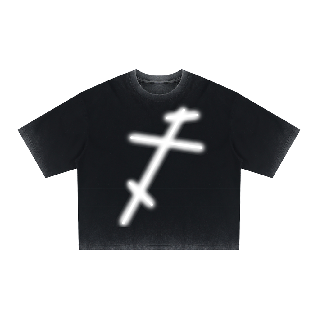 I Am Not God // Three Bar Cross // Unisex Reverse Dyed Boxy T-Shirt