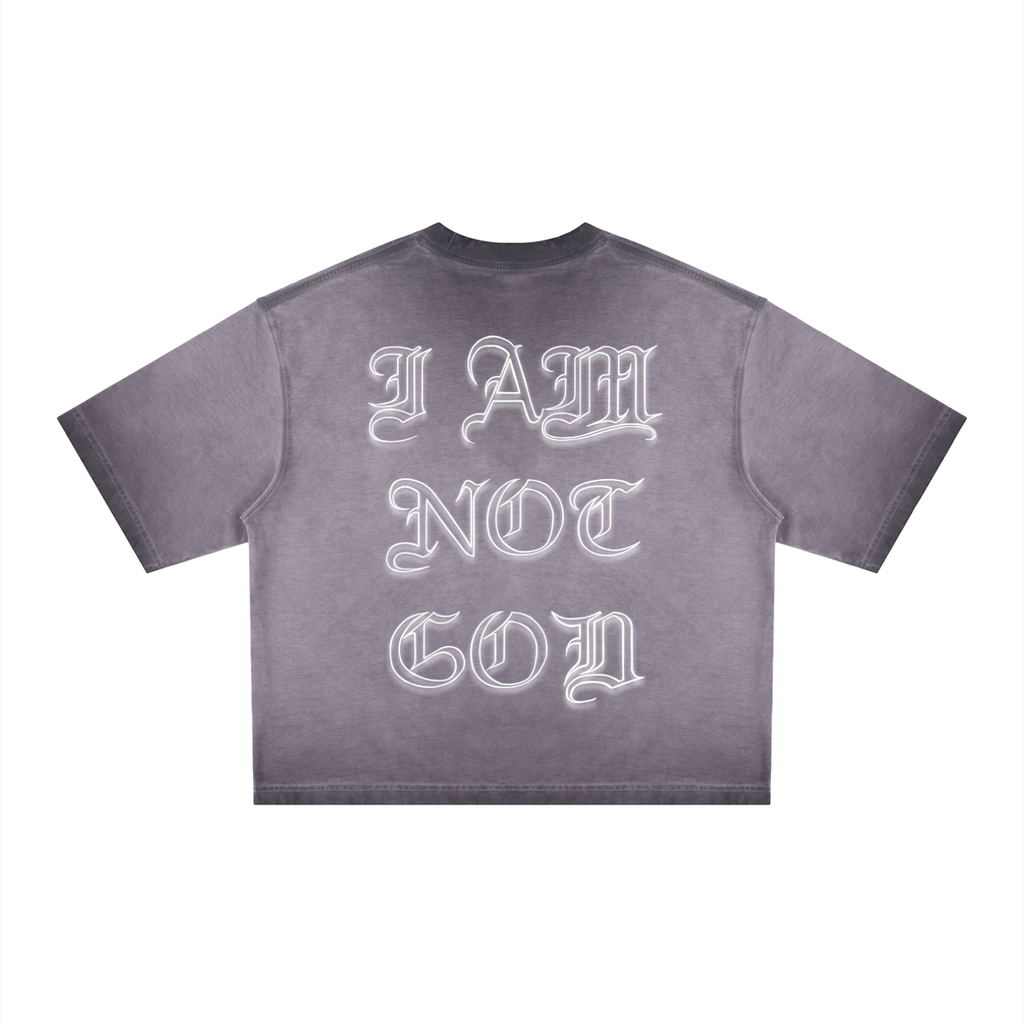 I Am Not God // Three Bar Cross // Unisex Reverse Dyed Boxy T-Shirt