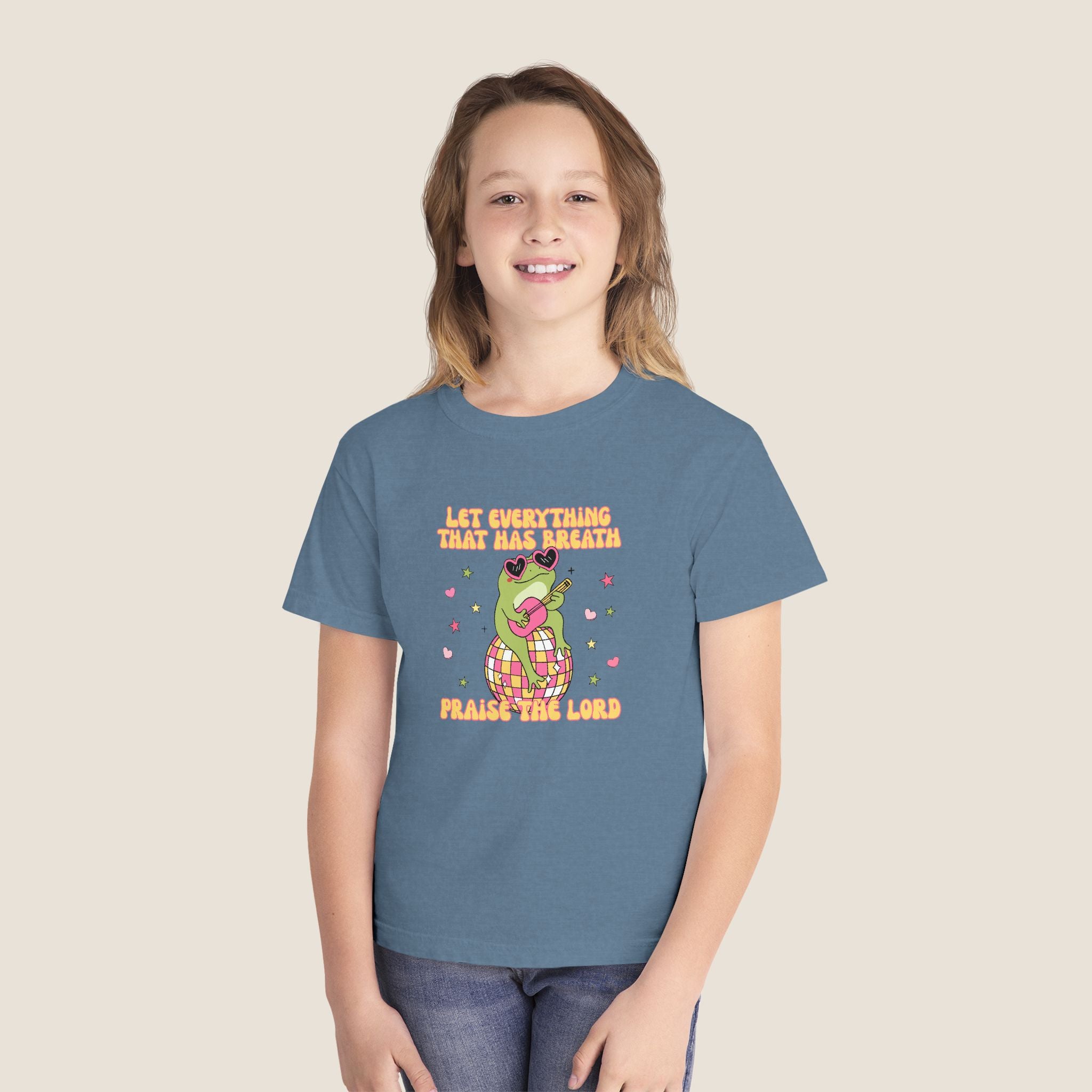"Let Everything That Has Breath" Disco Frog Comfort Colors Youth Unisex Tee