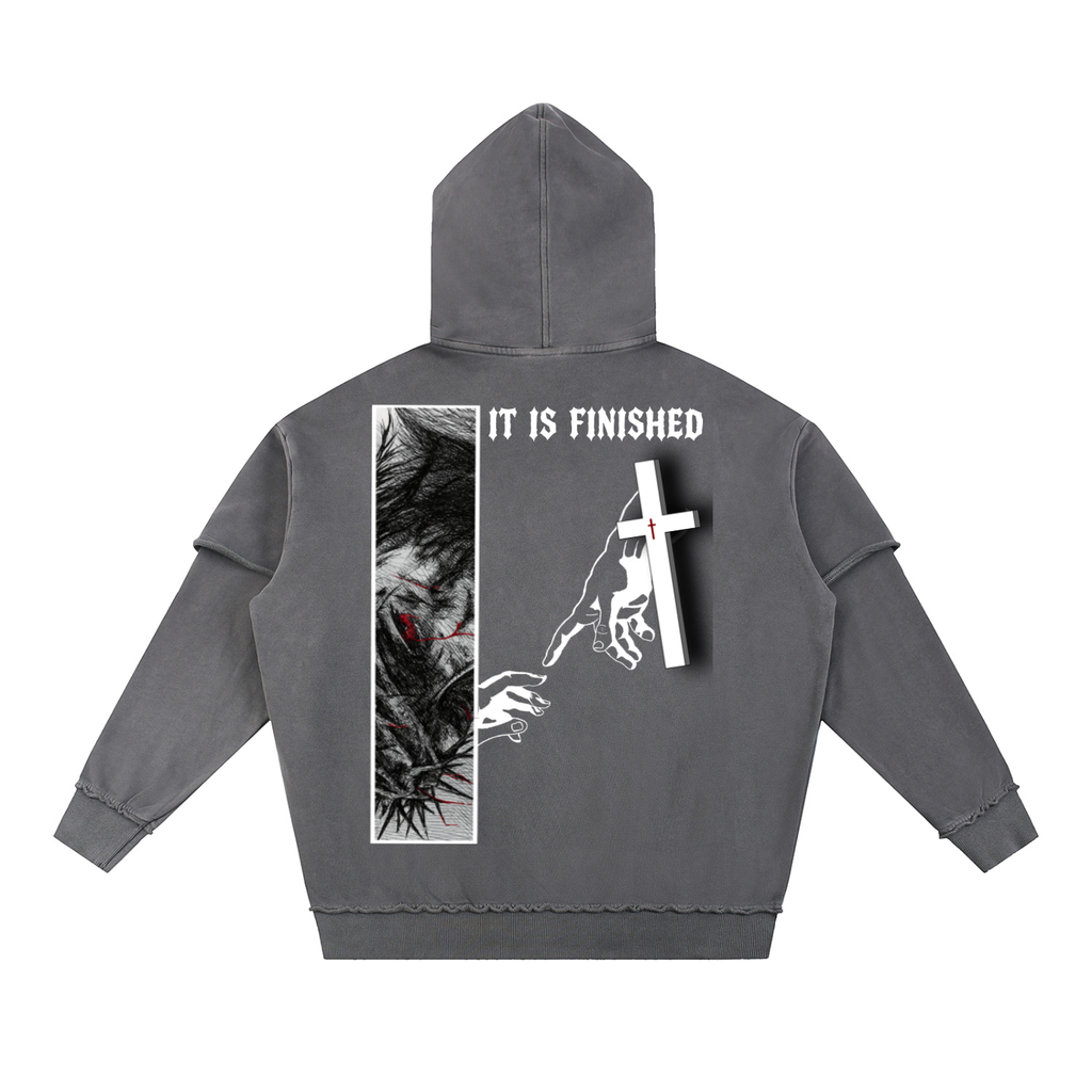 XTND // It Is Finished // Snow Washed Raw Edge Double Layered Hoodie