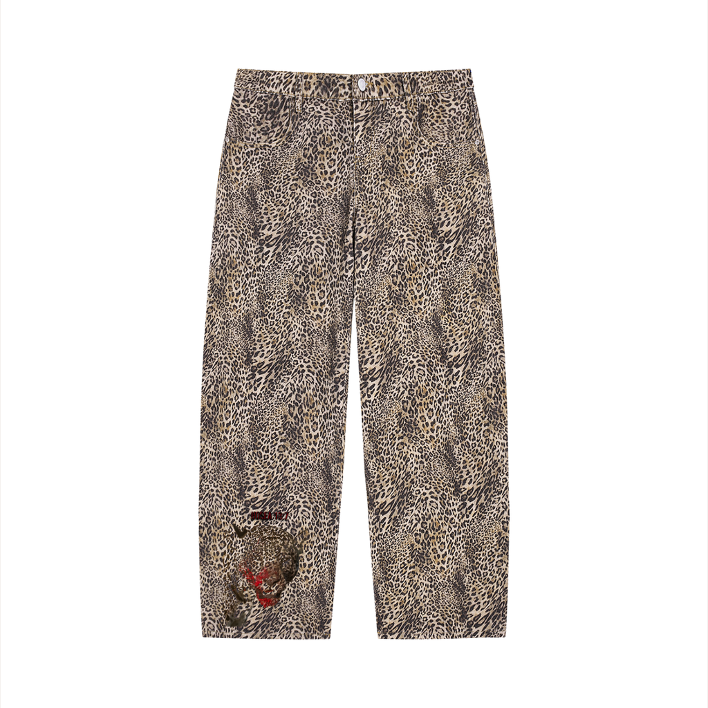 XTND // Leopard // Unisex Vintage Wash Leopard Wide Leg Jeans