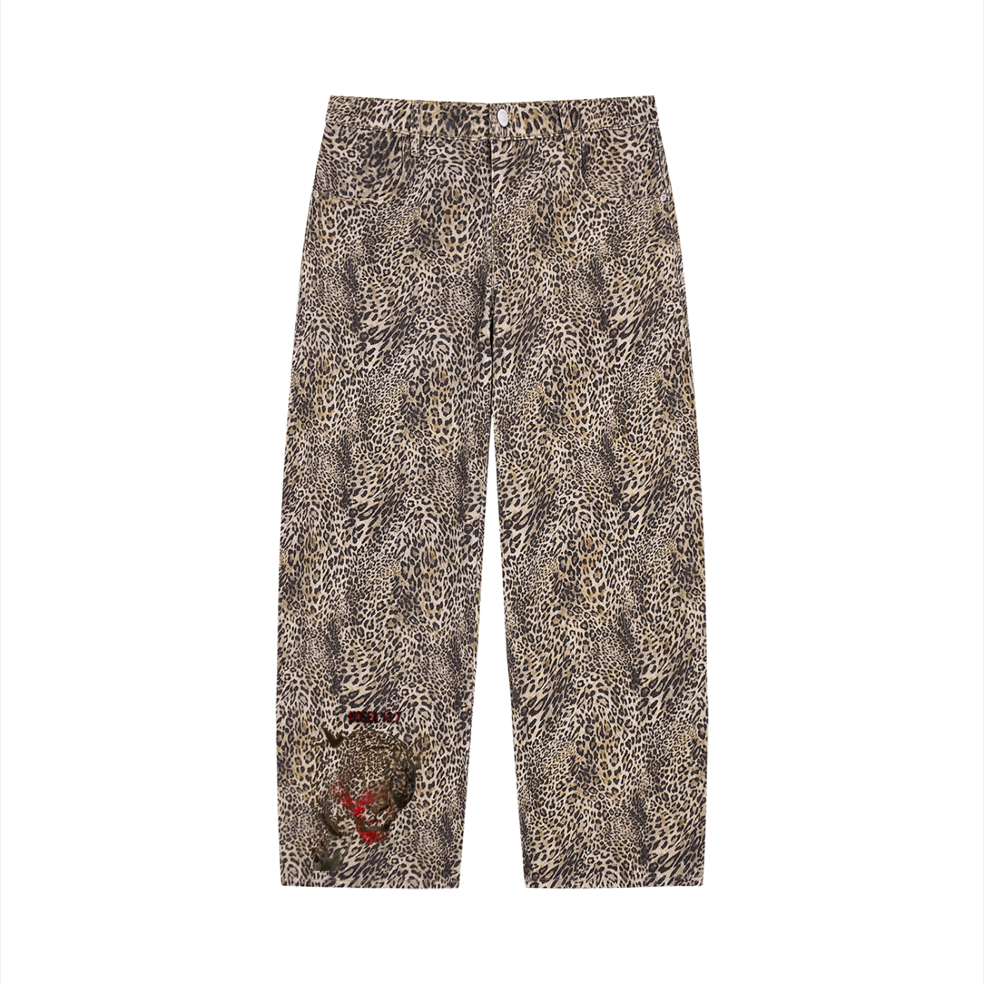 XTND // Leopard // Unisex Vintage Wash Leopard Wide Leg Jeans