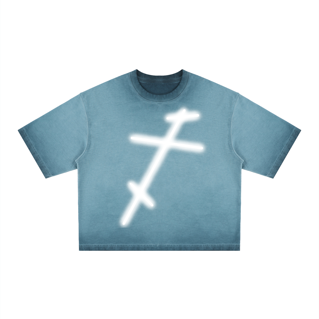 I Am Not God // Three Bar Cross // Unisex Reverse Dyed Boxy T-Shirt
