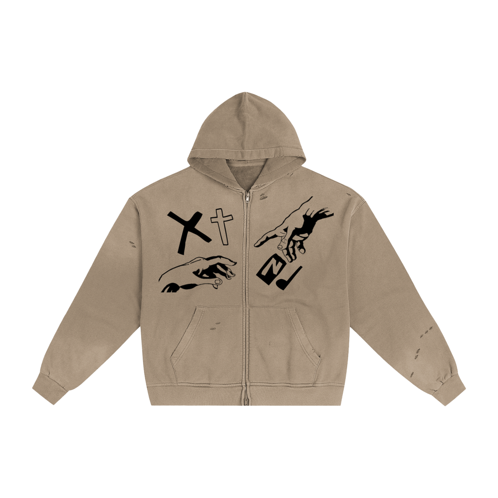 XTND // James 2:19 // Hand-Frayed Sunfade Zip Hoodie