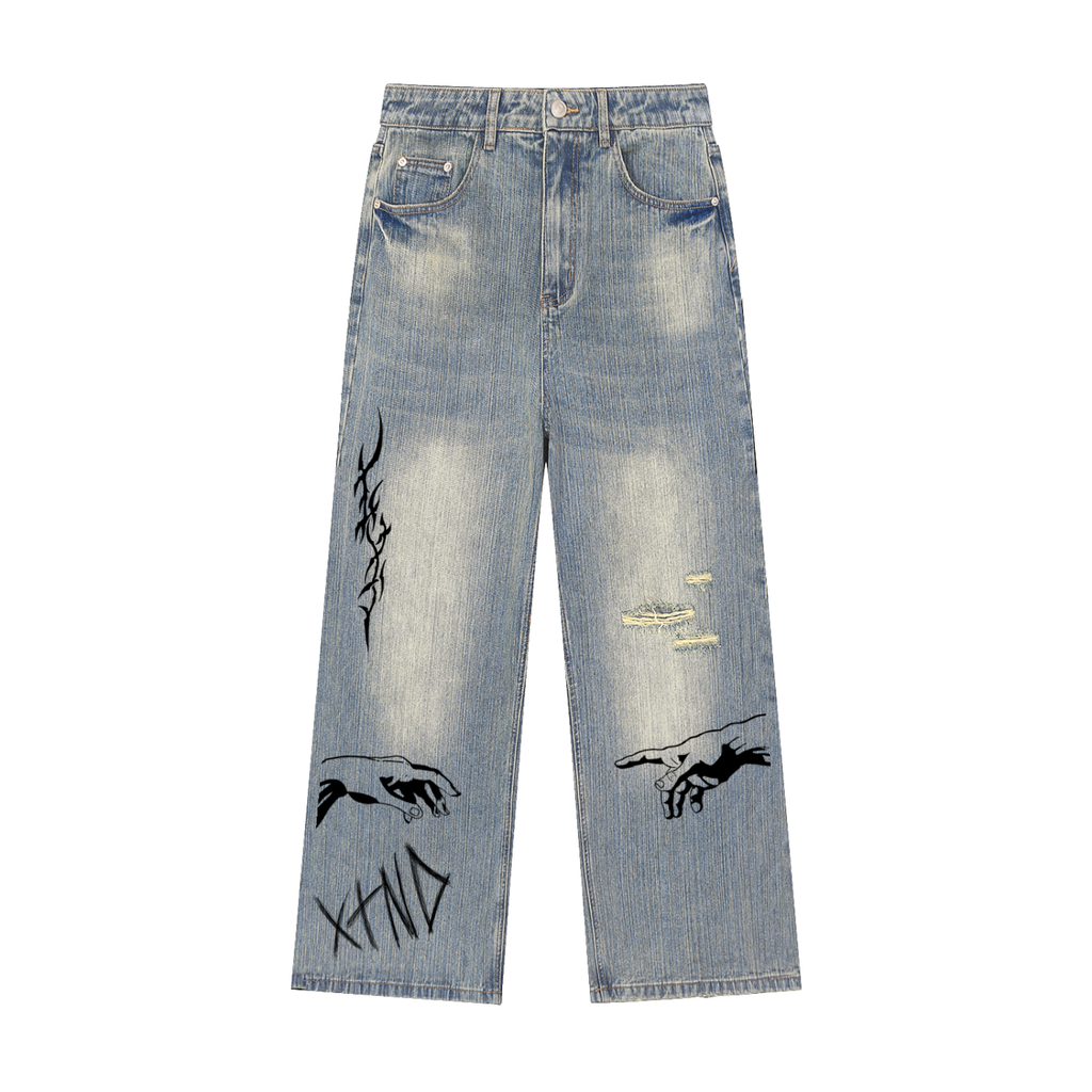 XTND // Logo // Vintage Wash Distressed Denim Jeans