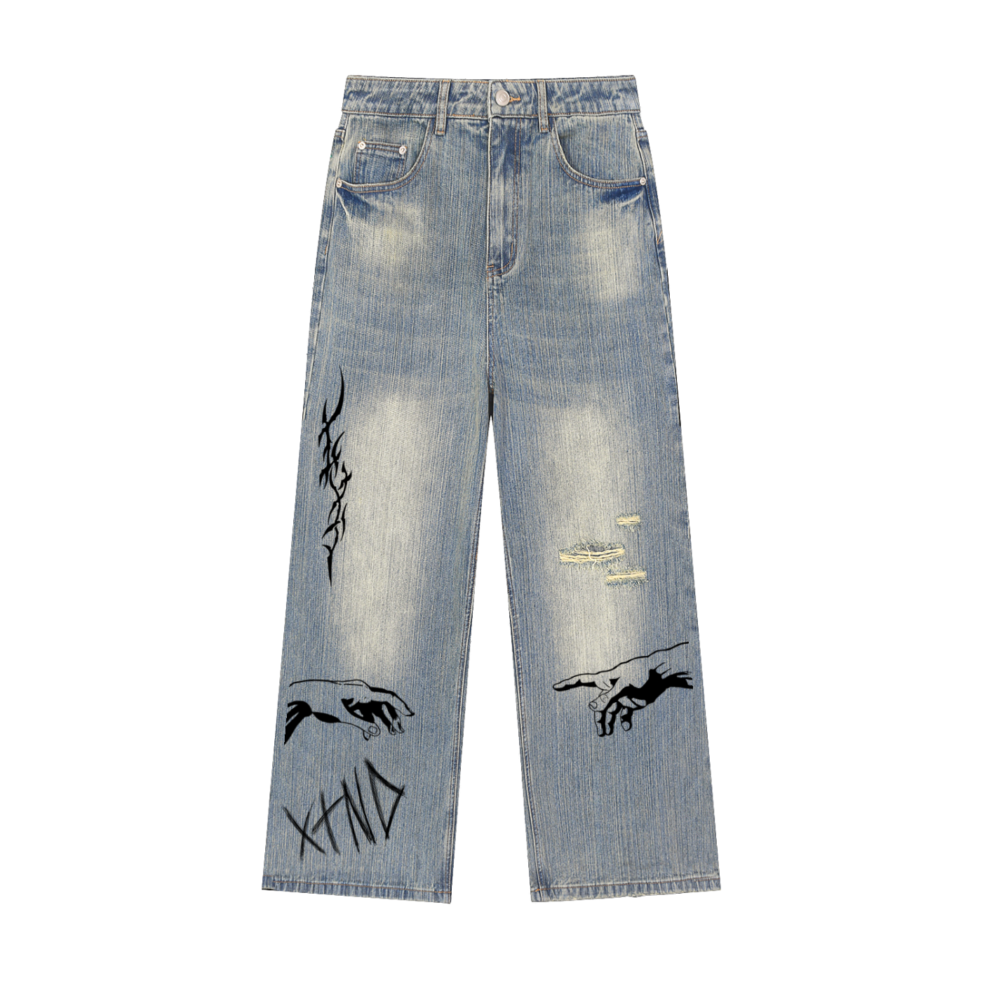 XTND // Logo // Vintage Wash Distressed Denim Jeans