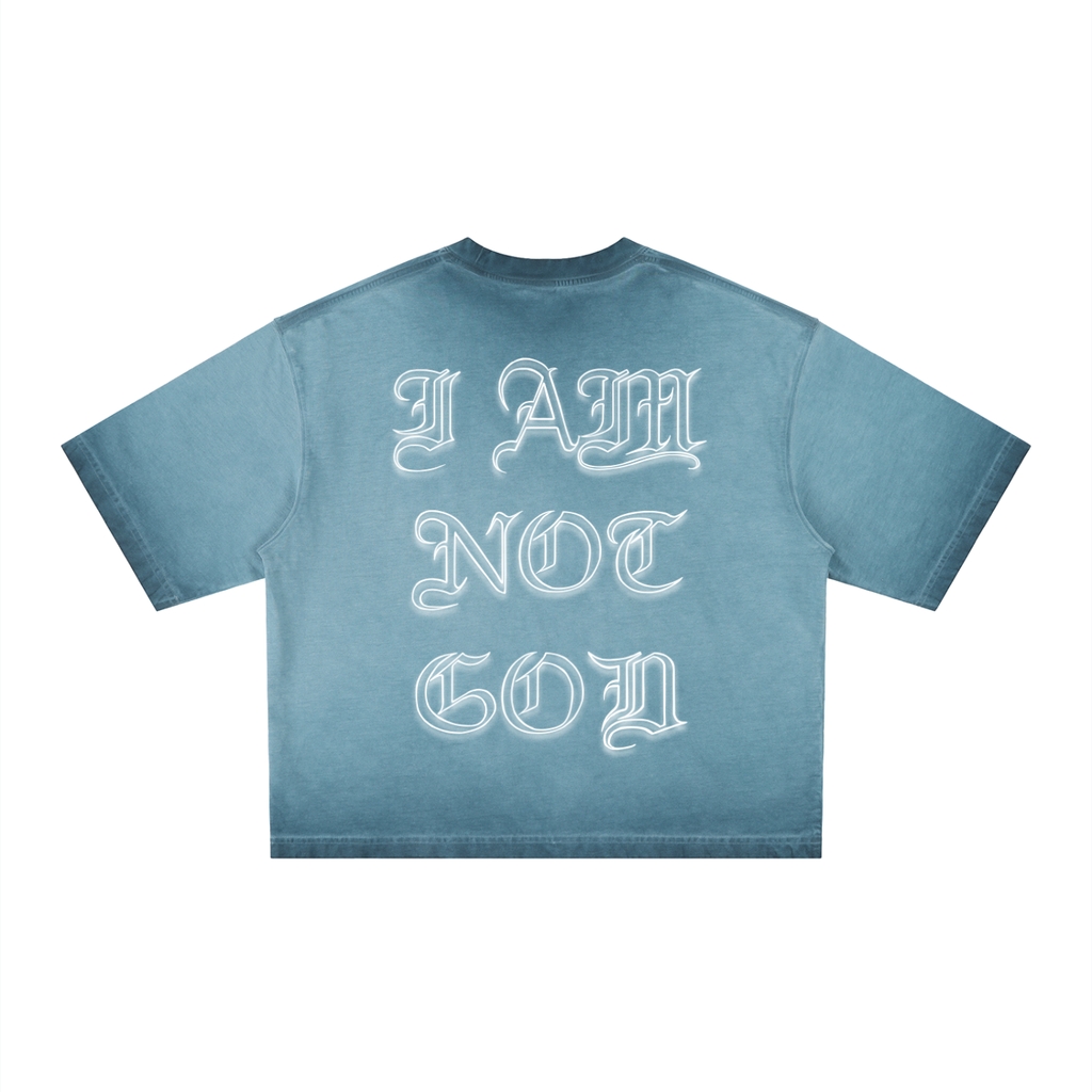 I Am Not God // Three Bar Cross // Unisex Reverse Dyed Boxy T-Shirt