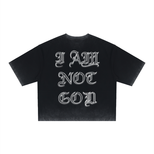 I Am Not God // Three Bar Cross // Unisex Reverse Dyed Boxy T-Shirt