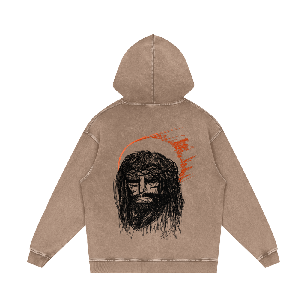 XTND // Crown of Thorns Sketch // Snow Washed Loose Cotton Hoodie