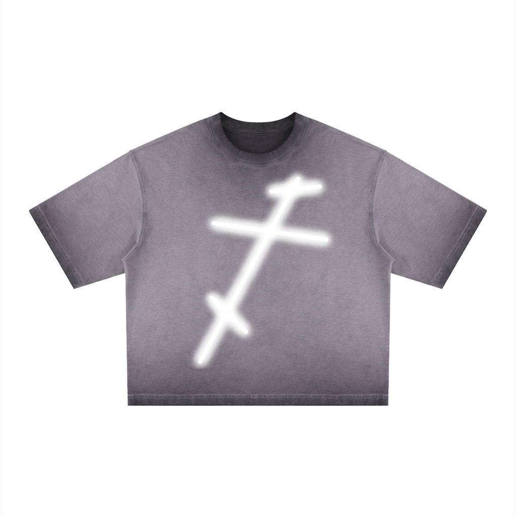 I Am Not God // Three Bar Cross // Unisex Reverse Dyed Boxy T-Shirt