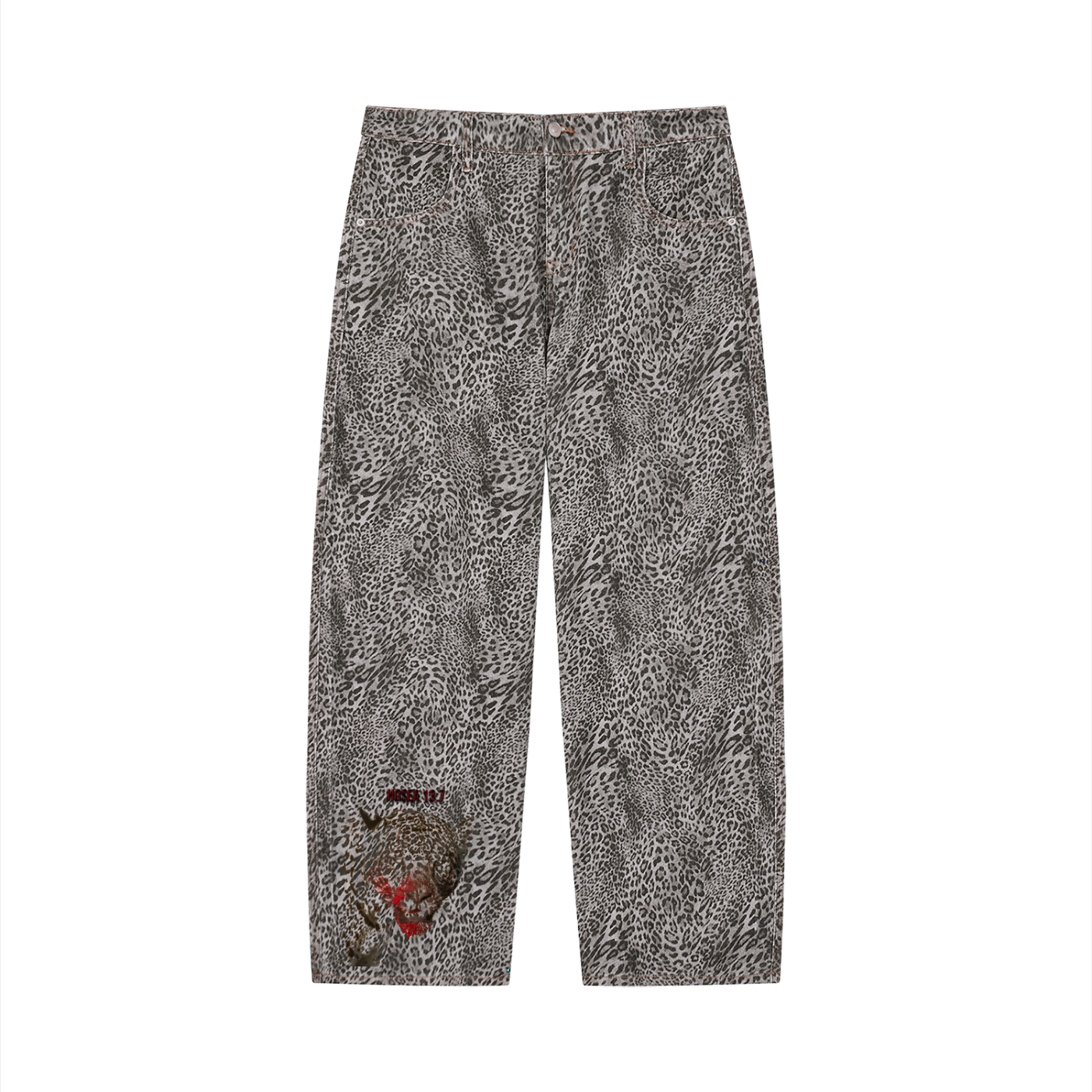 XTND // Leopard // Unisex Vintage Wash Leopard Wide Leg Jeans